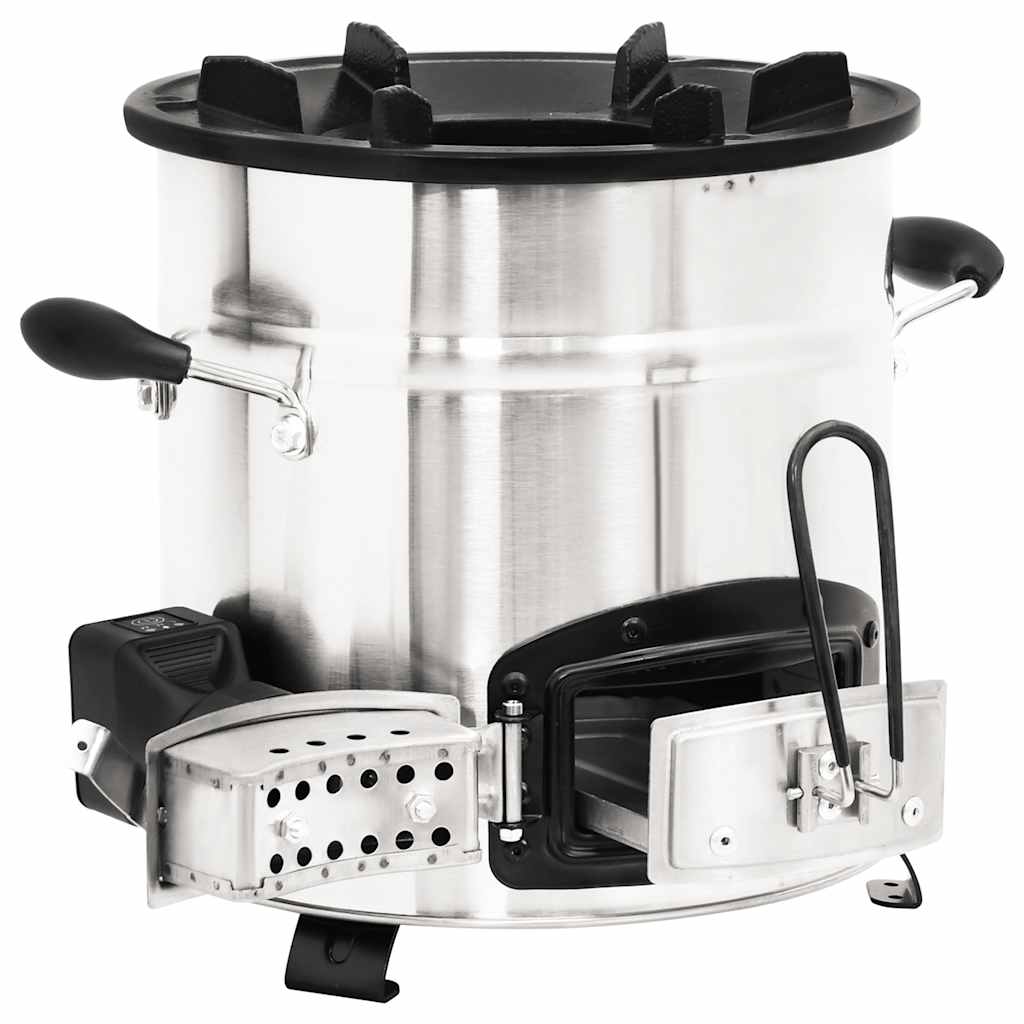 Cocina leña ventilador USB acero inoxidable plata 35,5x26x28 cm