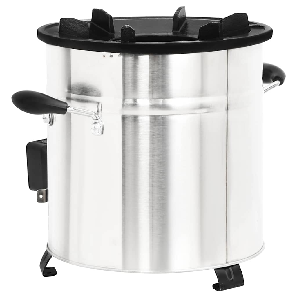 Cocina leña ventilador USB acero inoxidable plata 35,5x26x28 cm