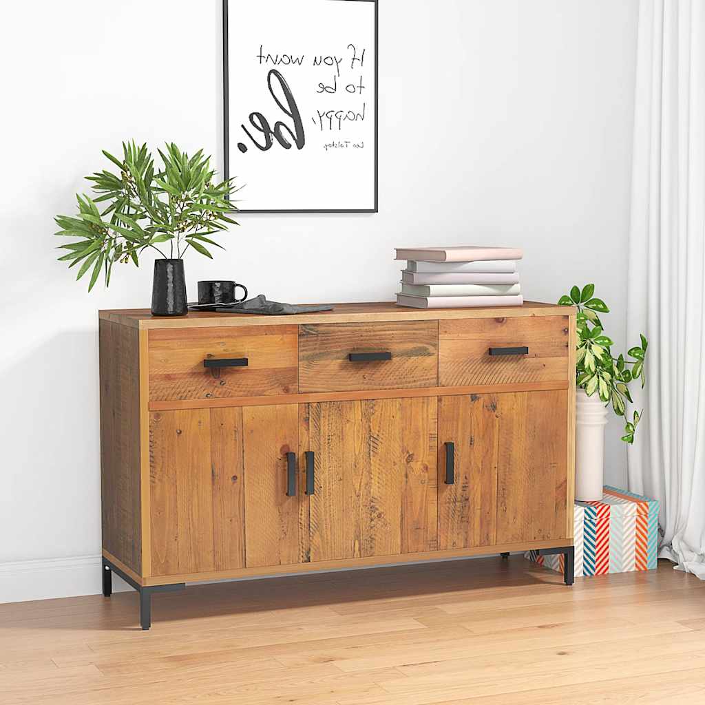 Aparador con patas metal OSLO madera maciza blanco 113x40x77 cm