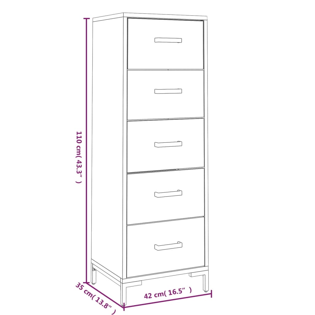 Cómoda de madera maciza de pino 42x35x110 cm