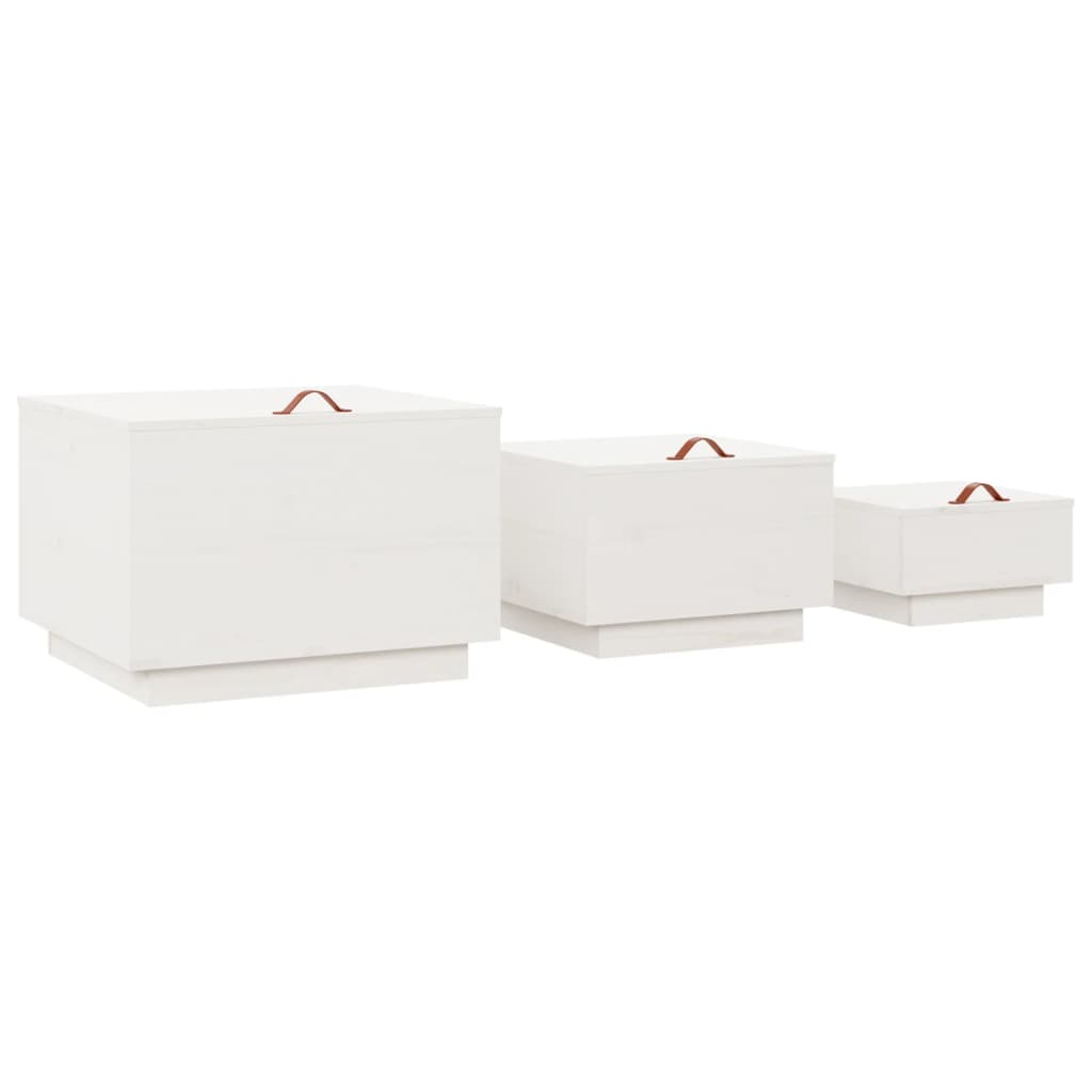 Cajas de almacenaje con tapa 3 pzas madera maciza pino blanca