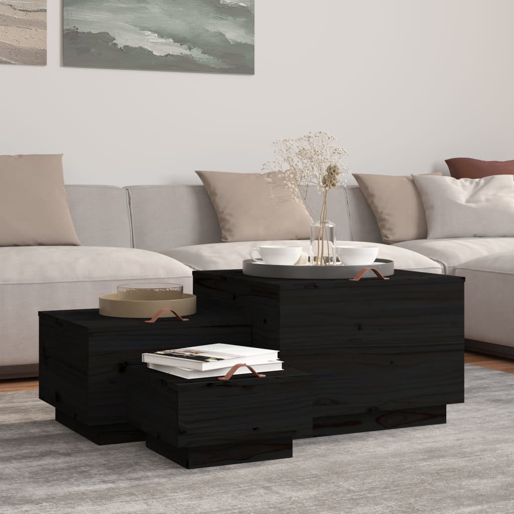 Cajas de almacenaje con tapa 3 pzas madera maciza pino blanca