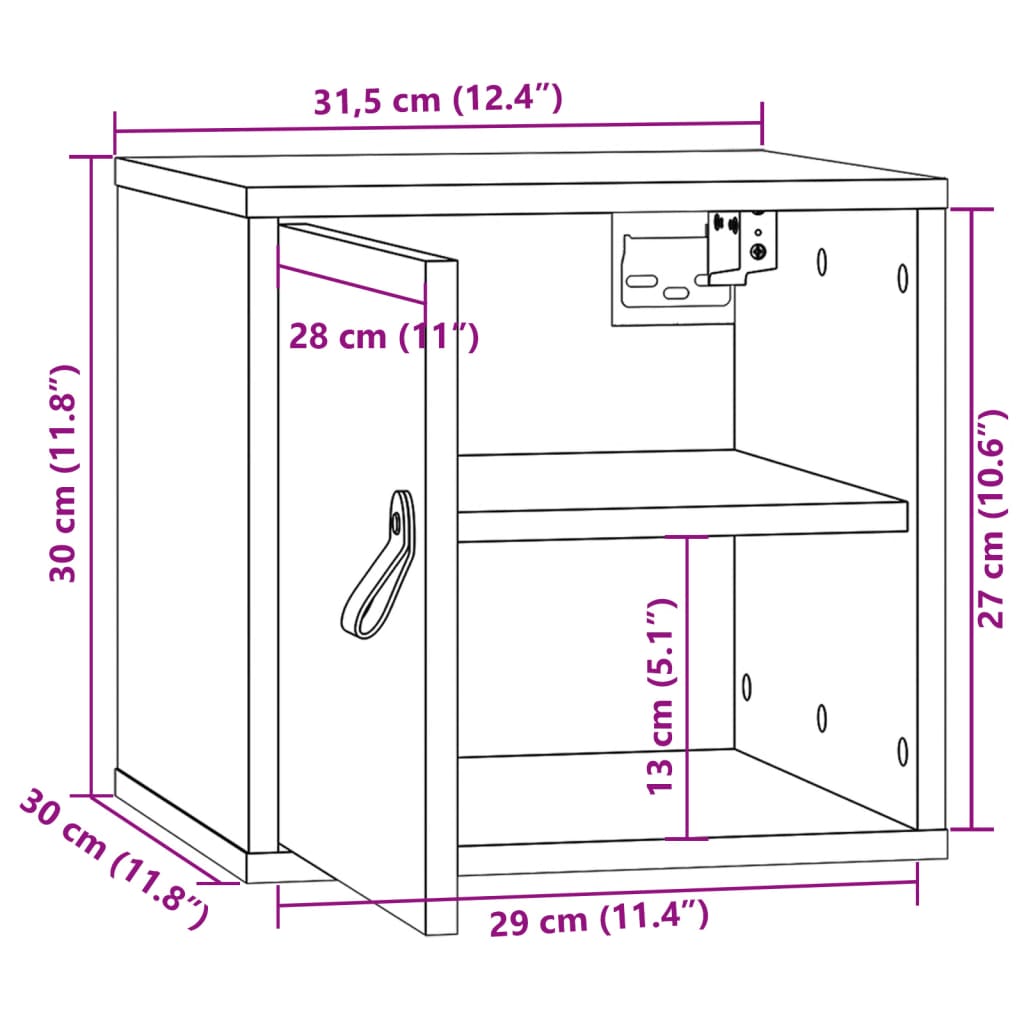Armario de pared 31,5x30x30 cm Madera maciza de pino