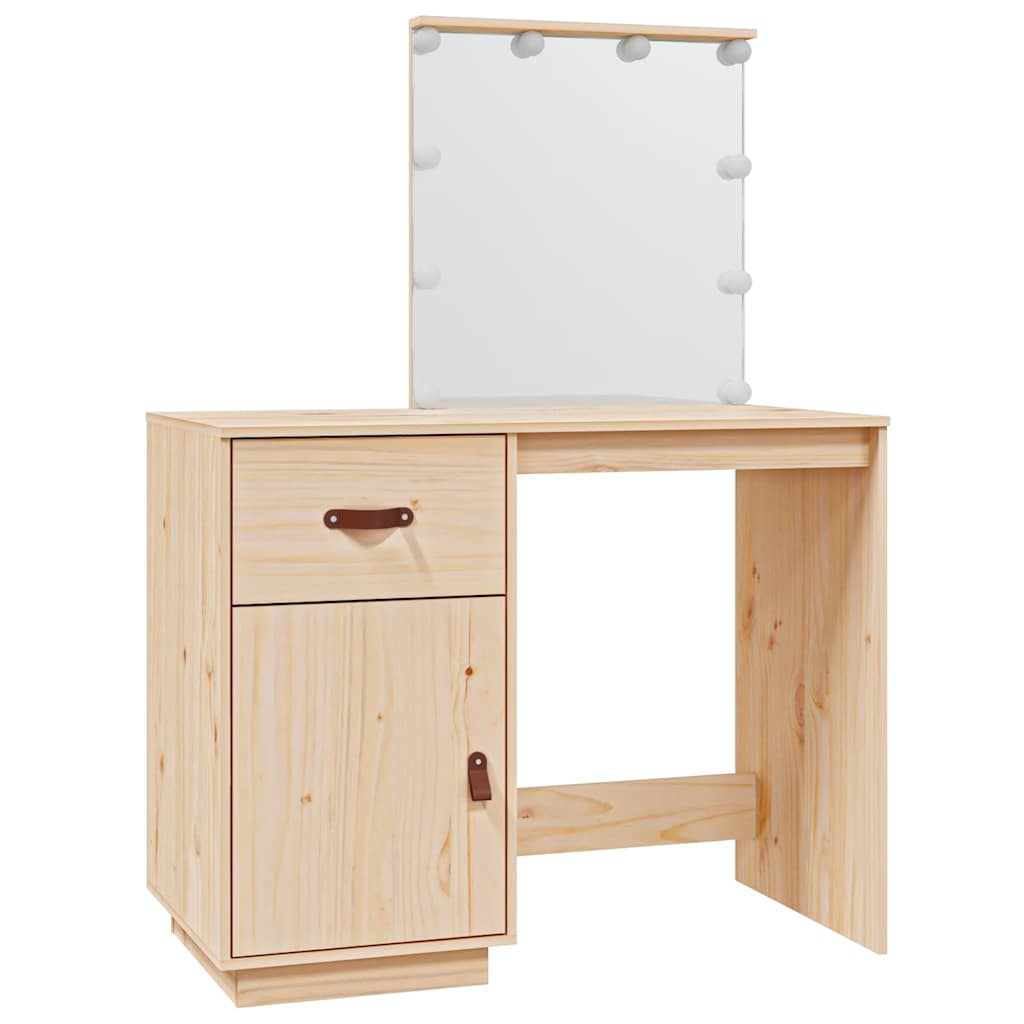 Mesa tocador con LED madera maciza de pino 95x50x133,5 cm