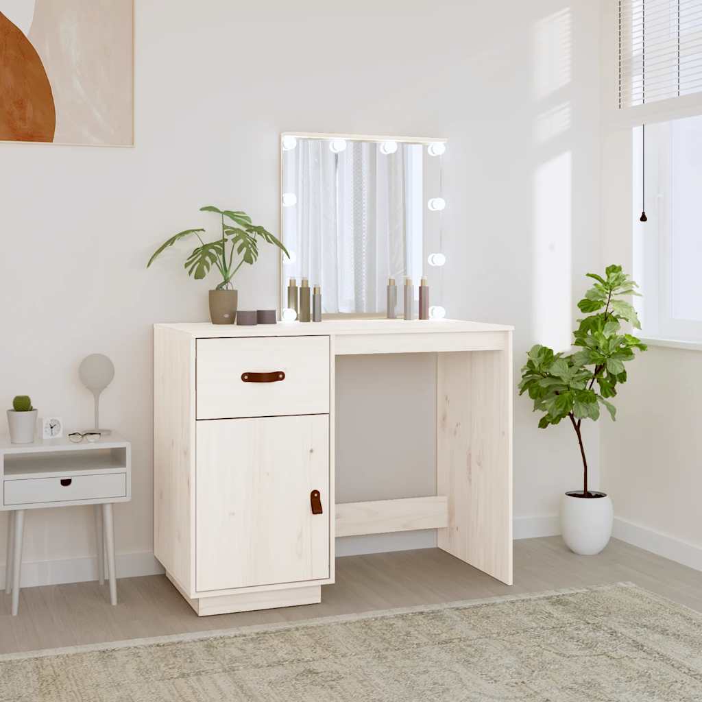 Mesa tocador con LED madera maciza de pino 95x50x133,5 cm