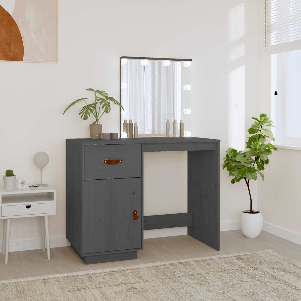 Mesa tocador con LED madera maciza de pino 95x50x133,5 cm