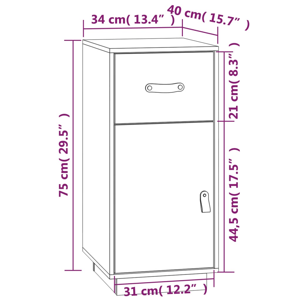 Aparador de madera maciza de pino 34x40x75 cm