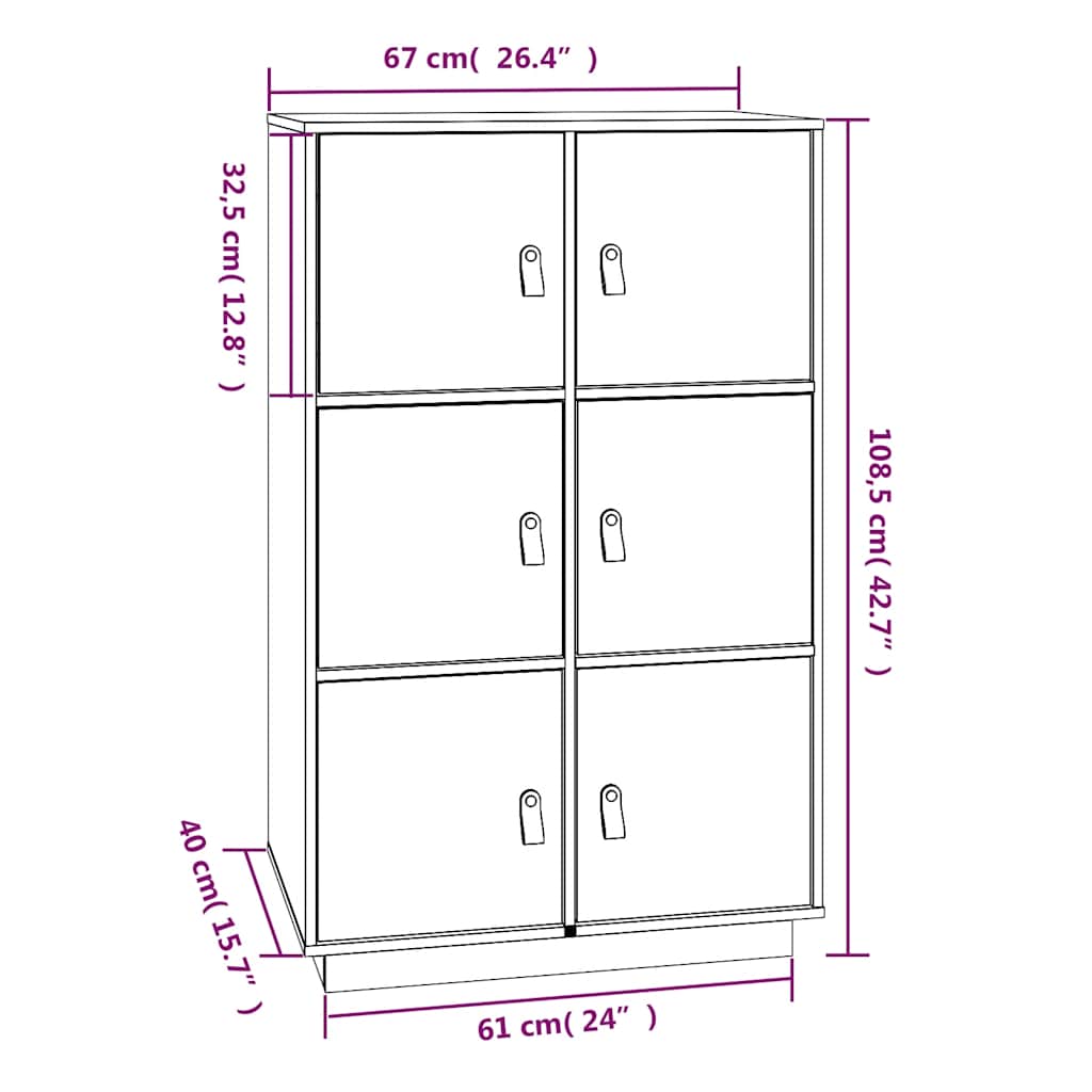 Aparador de madera maciza de pino marrón miel 67x40x108,5 cm