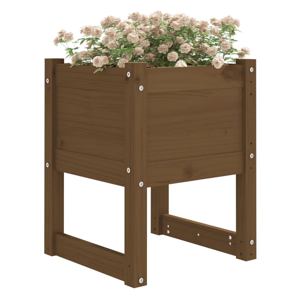 Jardinera 2 uds madera maciza de pino marrón miel 40x40x52,5 cm