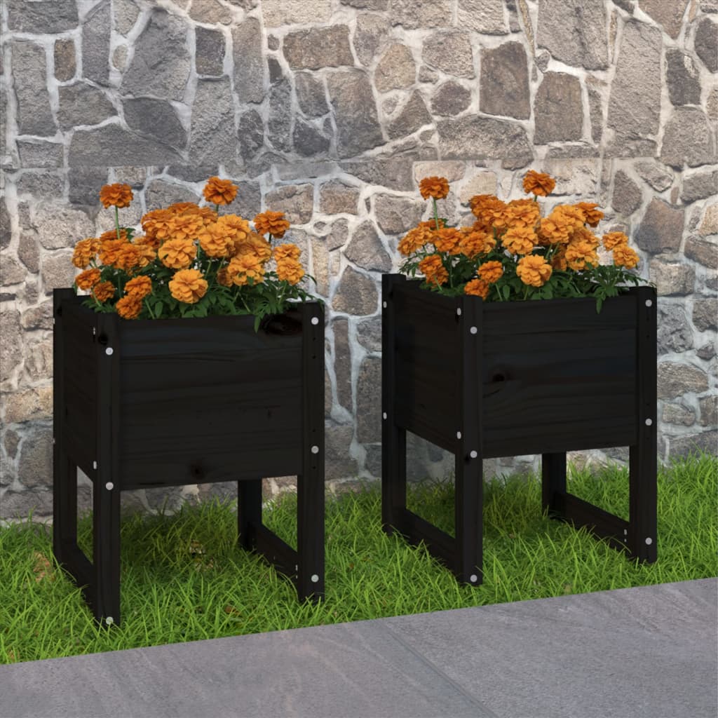 Jardinera 2 uds madera maciza de pino marrón miel 40x40x52,5 cm
