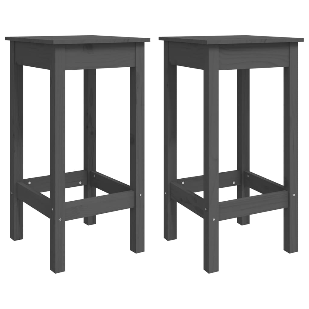 Taburetes altos 2 uds madera maciza de pino gris 40x40x78 cm