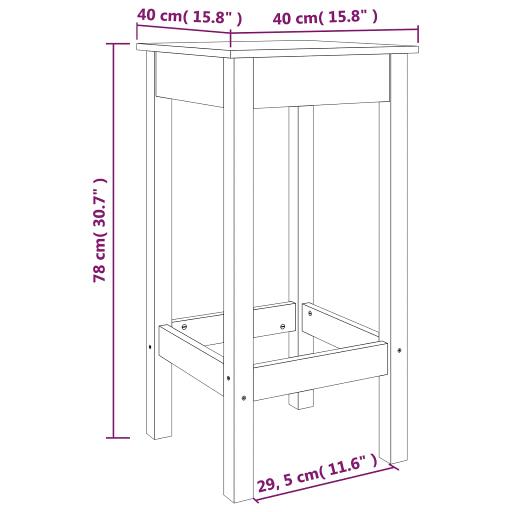 Taburetes altos 2 uds madera maciza de pino gris 40x40x78 cm