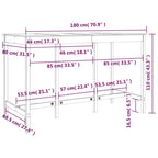 Mesa alta de bar de madera maciza de pino 180x80x110 cm