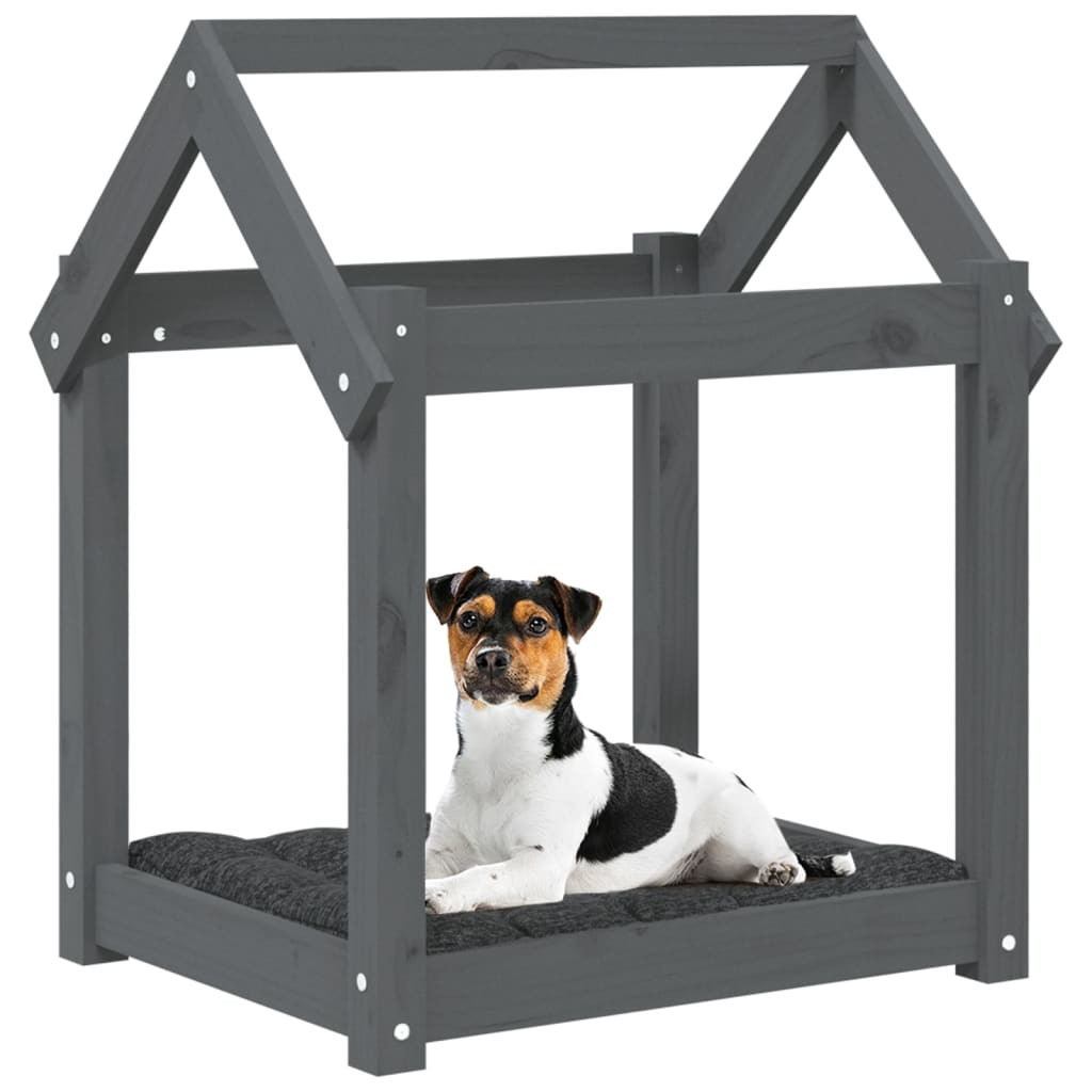Cama para perros madera maciza de pino gris 61x50x70 cm