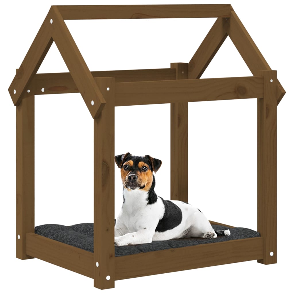Cama para perros madera maciza pino marrón miel 61x50x70 cm