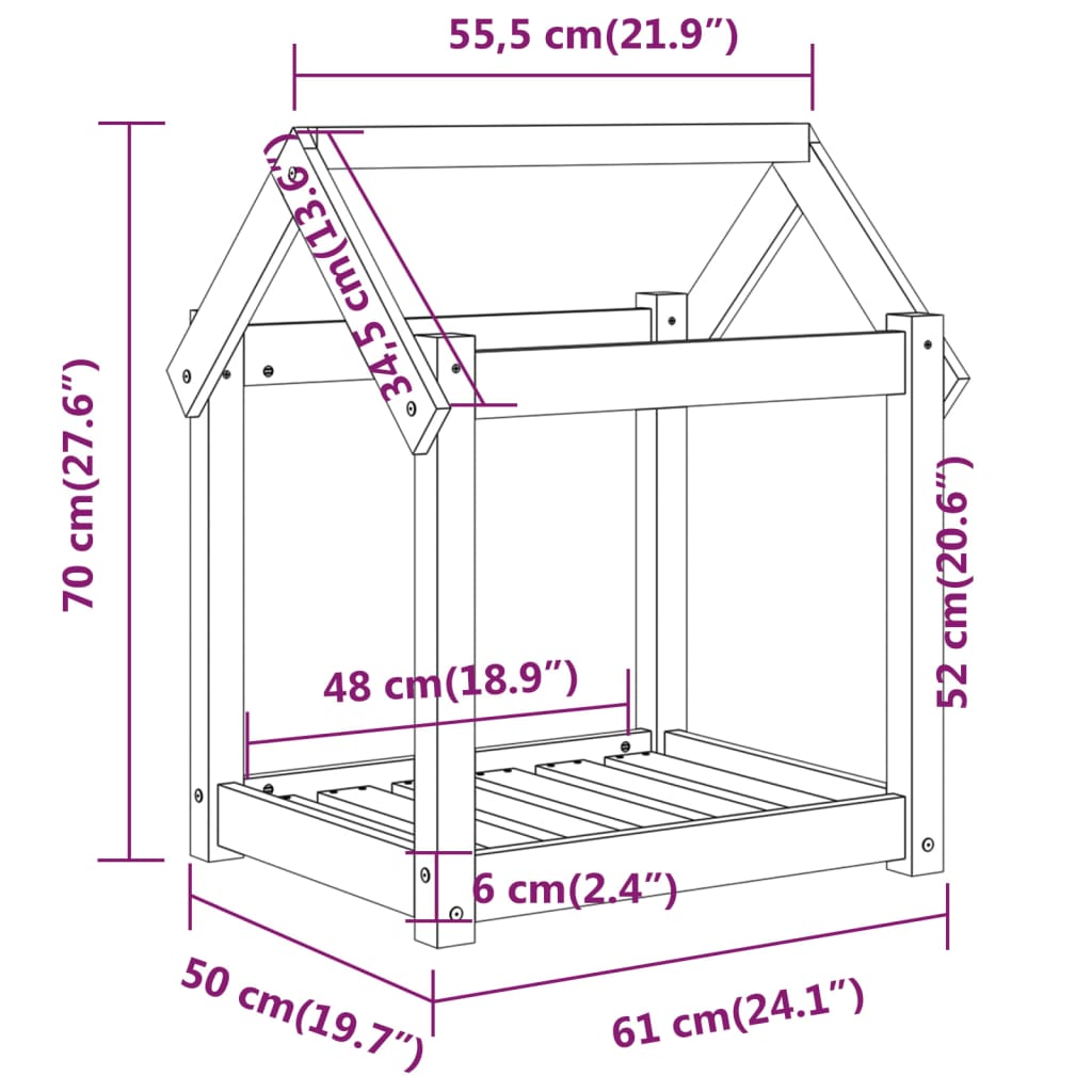 Cama para perros madera maciza pino marrón miel 61x50x70 cm