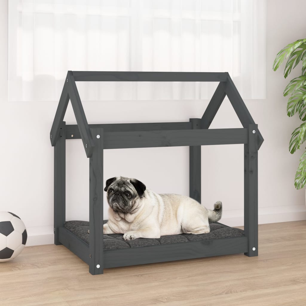 Cama para perros madera maciza de pino gris 61x50x70 cm