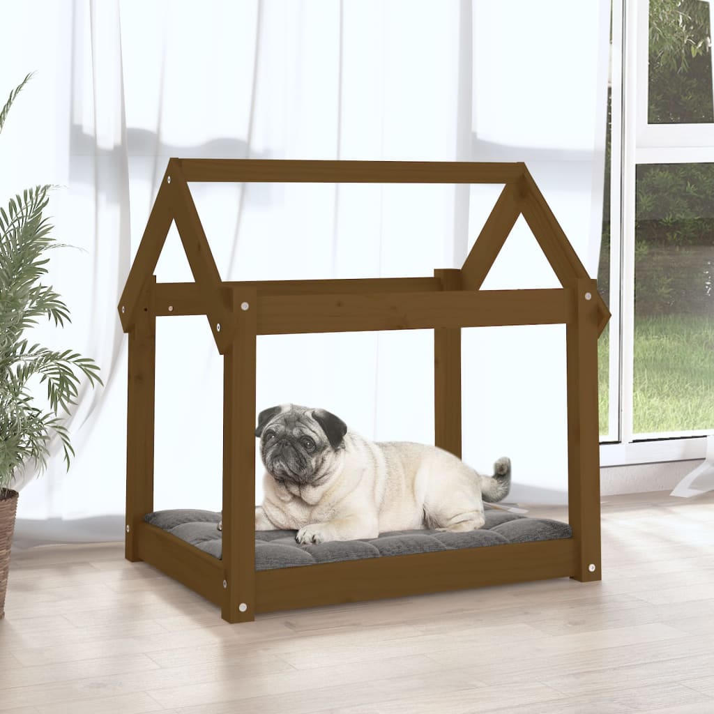 Cama para perros madera maciza pino marrón miel 71x55x70 cm