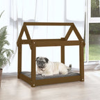 Cama para perros madera maciza pino marrón miel 71x55x70 cm