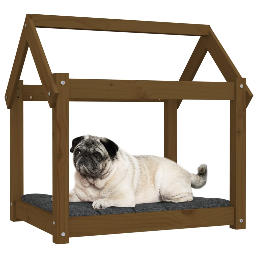 Cama para perros madera maciza pino marrón miel 71x55x70 cm