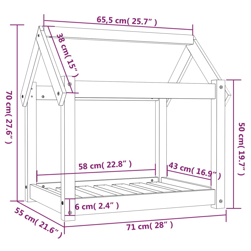 Cama para perros madera maciza pino marrón miel 71x55x70 cm
