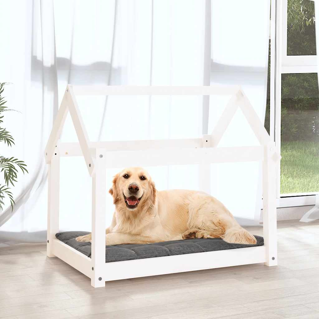 Cama para perros madera maciza de pino blanco 81x60x70 cm