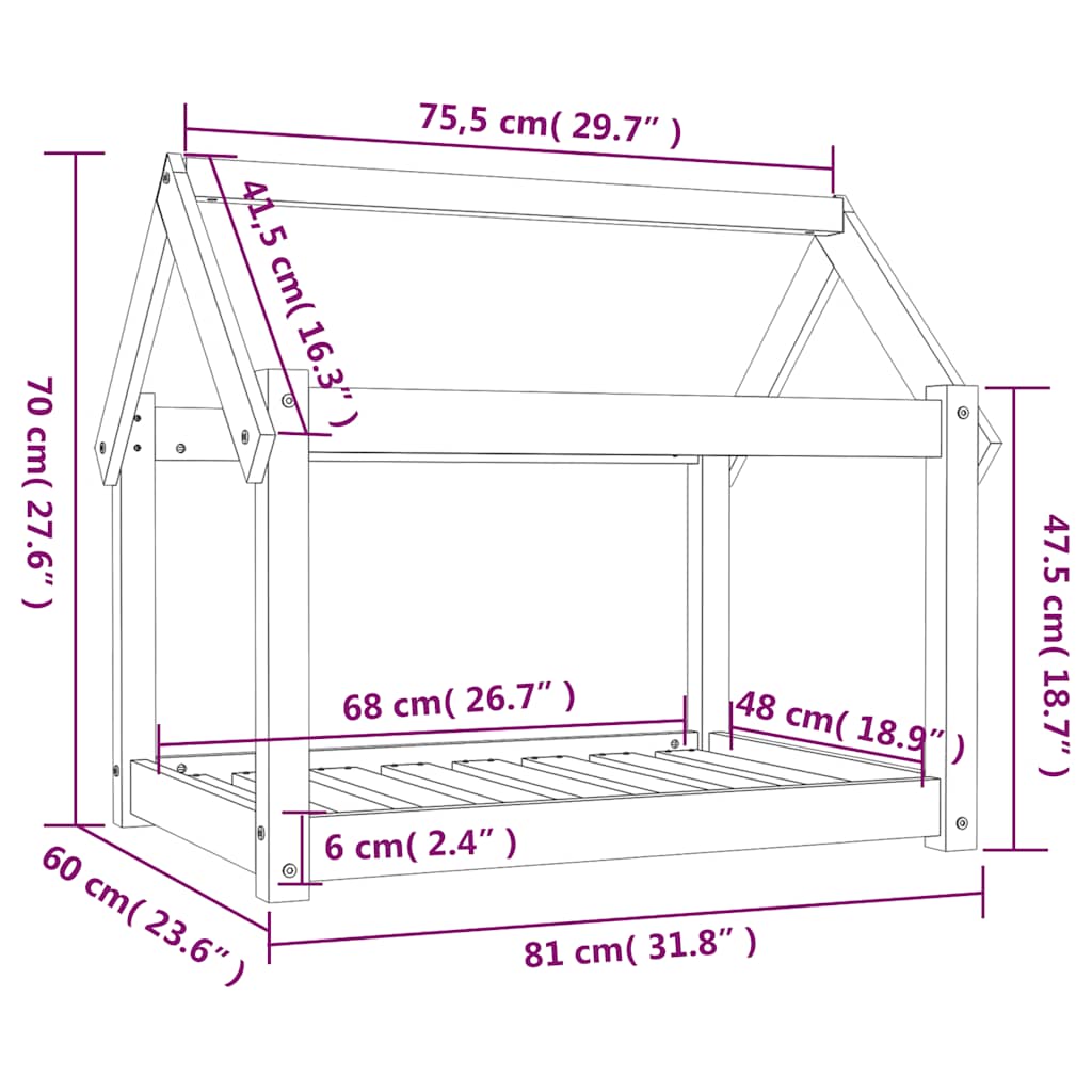 Cama para perros madera maciza de pino blanco 81x60x70 cm