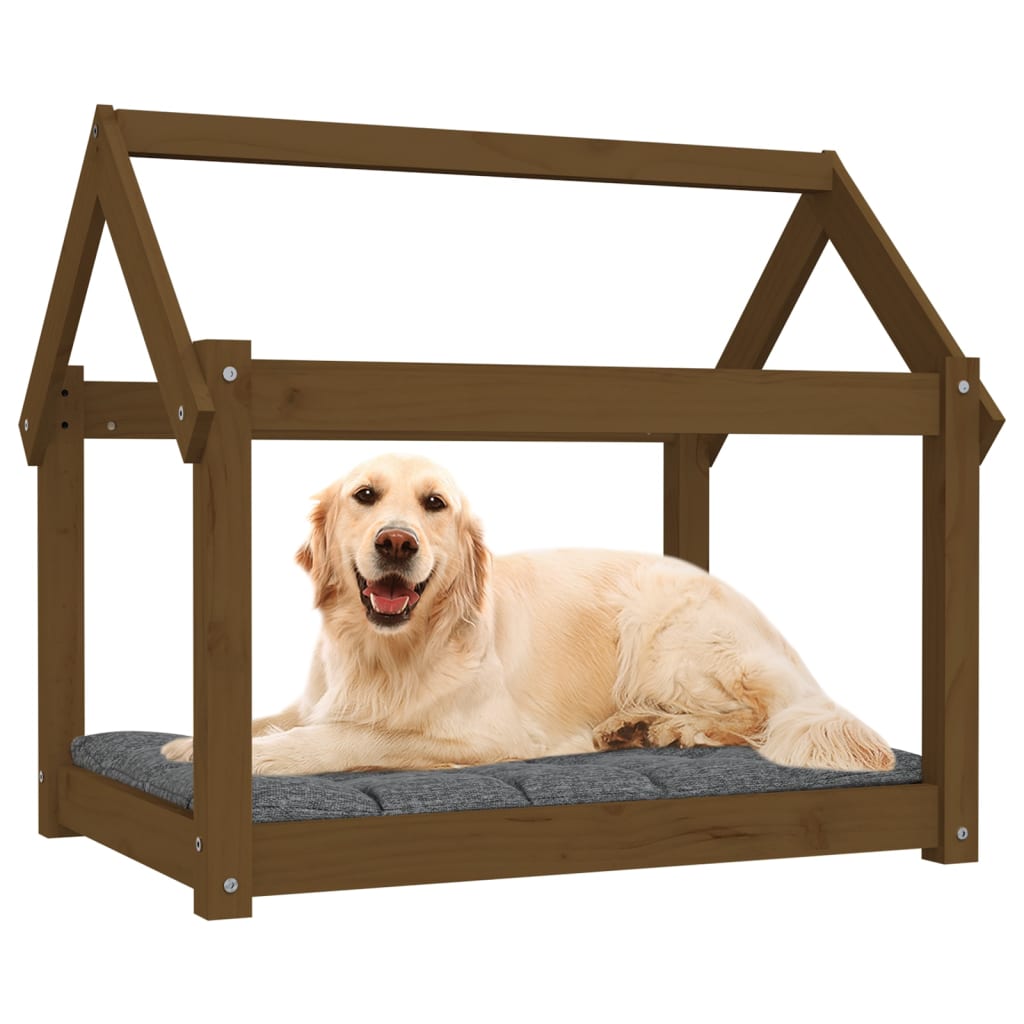 Cama para perros madera maciza pino marrón miel 81x60x70 cm