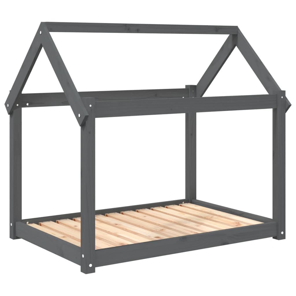 Cama para perros madera maciza de pino gris 101x70x90 cm