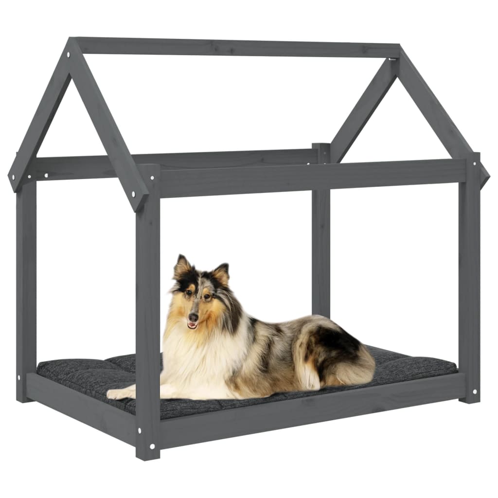 Cama para perros madera maciza de pino gris 101x70x90 cm