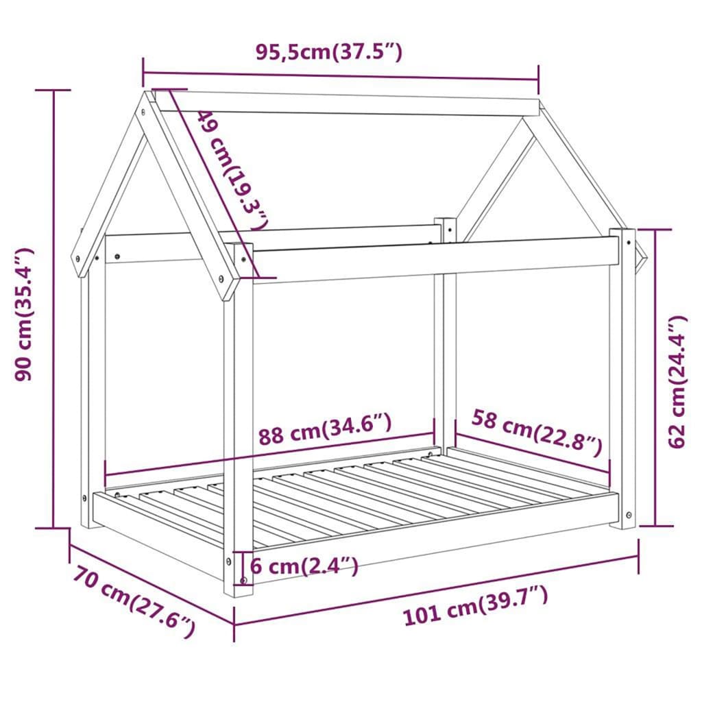 Cama para perros madera maciza de pino gris 101x70x90 cm