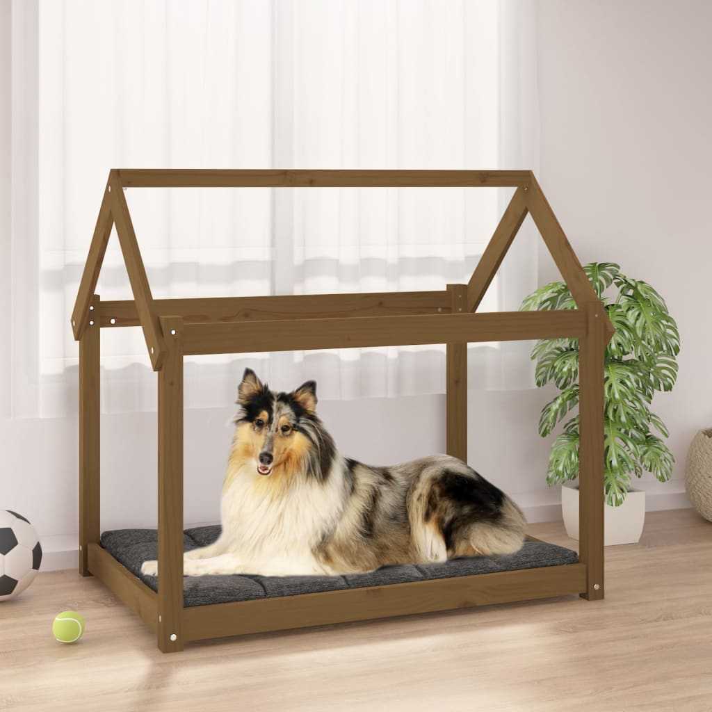 Cama para perros madera maciza de pino negro 65,5x50,5x70 cm