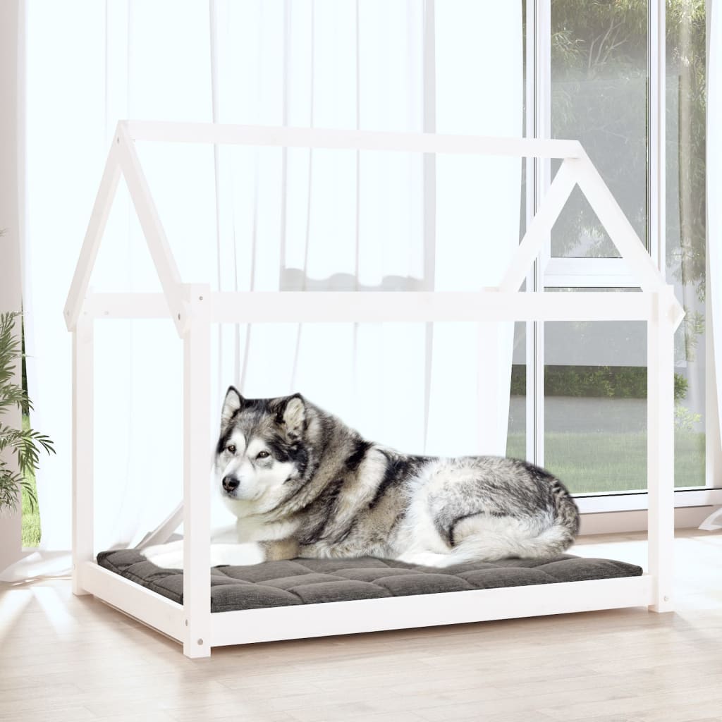 Cama para perros madera maciza de pino blanco 111x80x100 cm