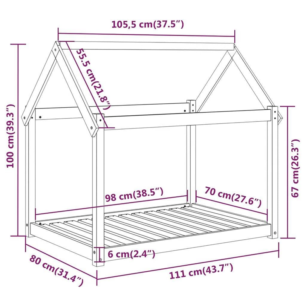 Cama para perros madera maciza de pino blanco 111x80x100 cm