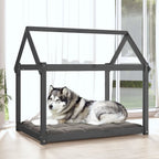 Cama para perros madera maciza de pino gris 111x80x100 cm
