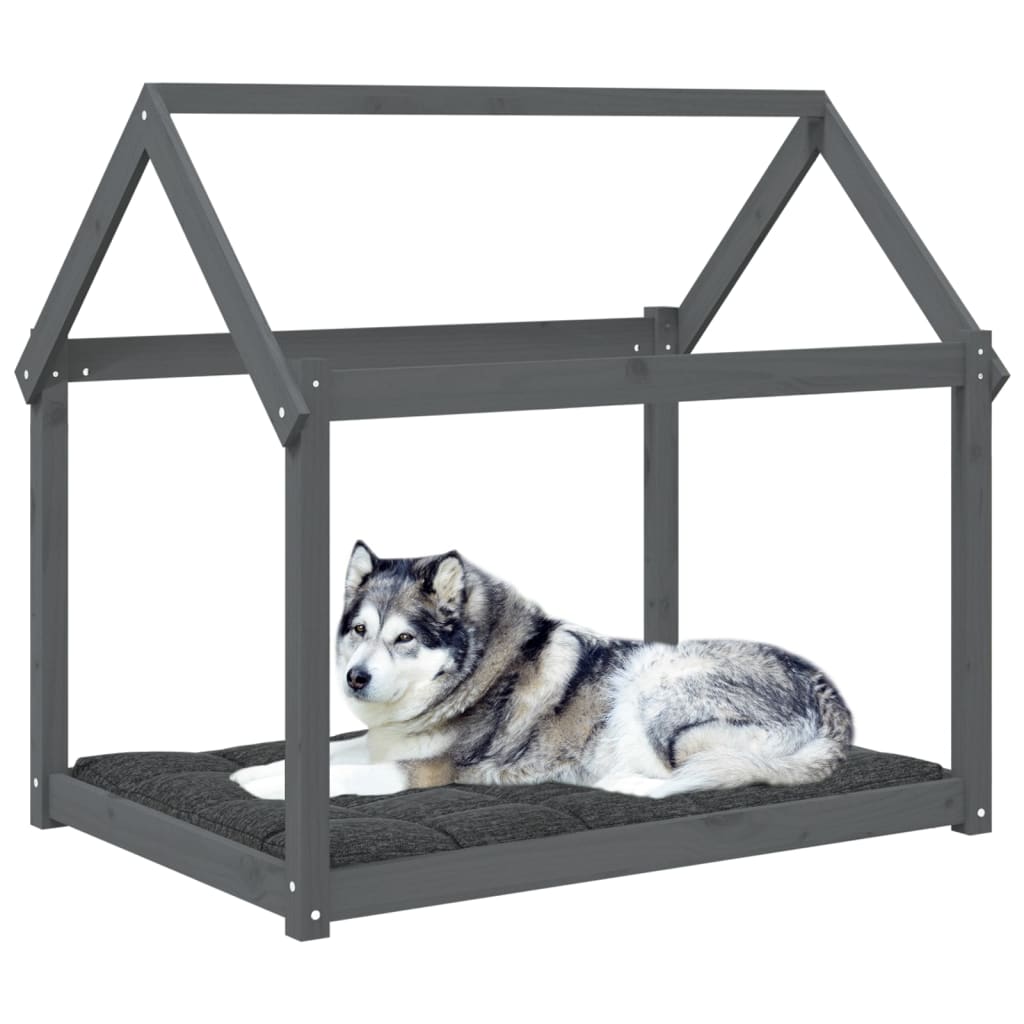 Cama para perros madera maciza de pino gris 111x80x100 cm