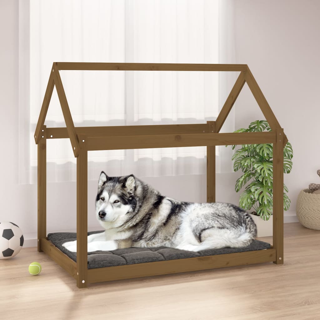 Cama para perros madera maciza de pino negro 65,5x50,5x70 cm