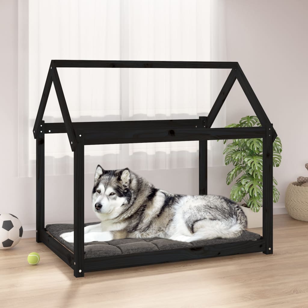 Cama para perros madera maciza de pino negro 101x70x90 cm