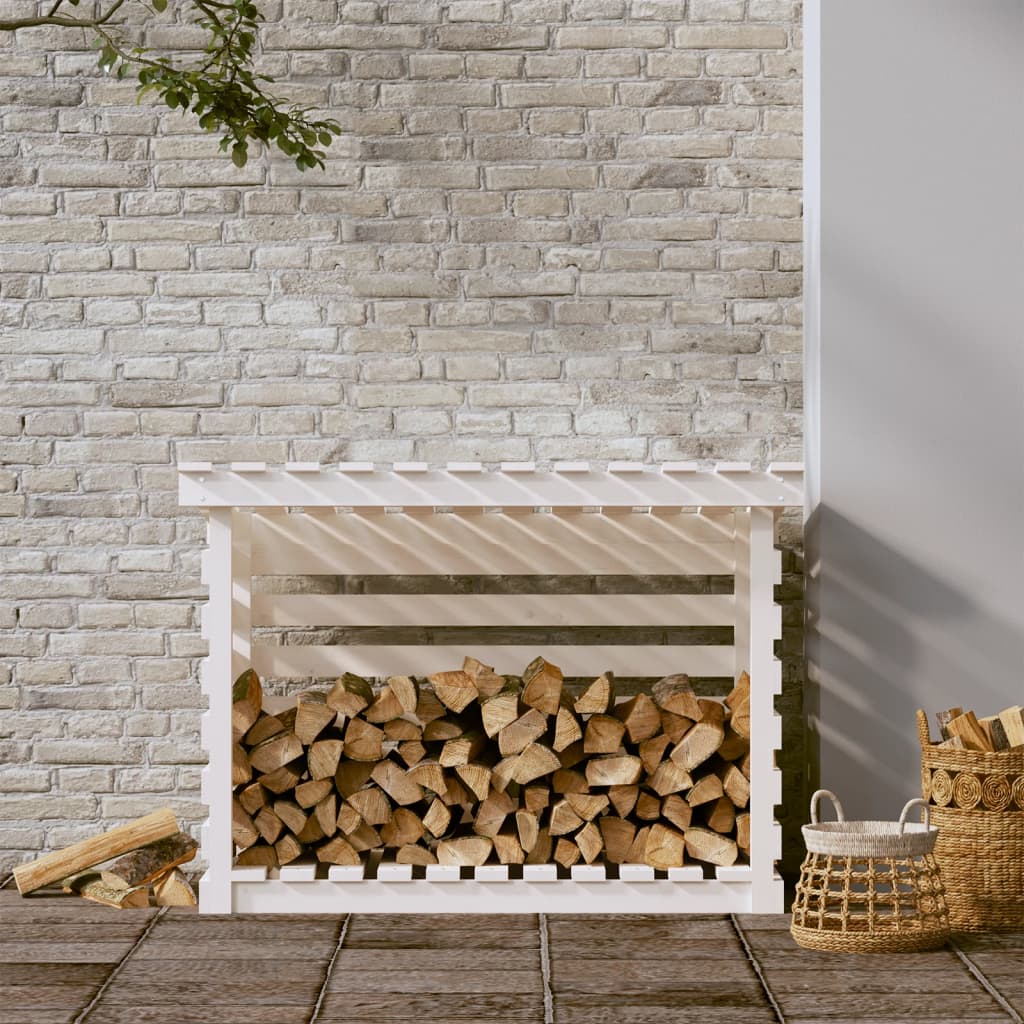 Leñero de madera maciza de pino blanco 108x73x79 cm