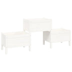 Jardinera de madera de pino maciza blanca 178,5x44x75 cm
