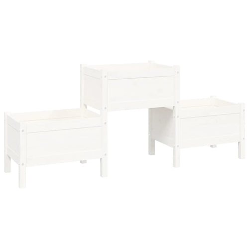 Jardinera de madera de pino maciza blanca 178,5x44x75 cm