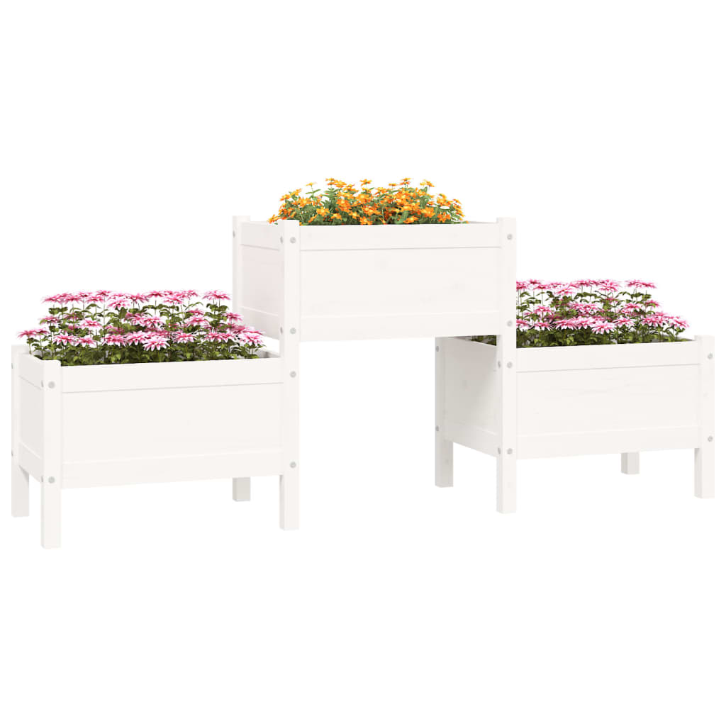 Jardinera de madera de pino maciza blanca 178,5x44x75 cm