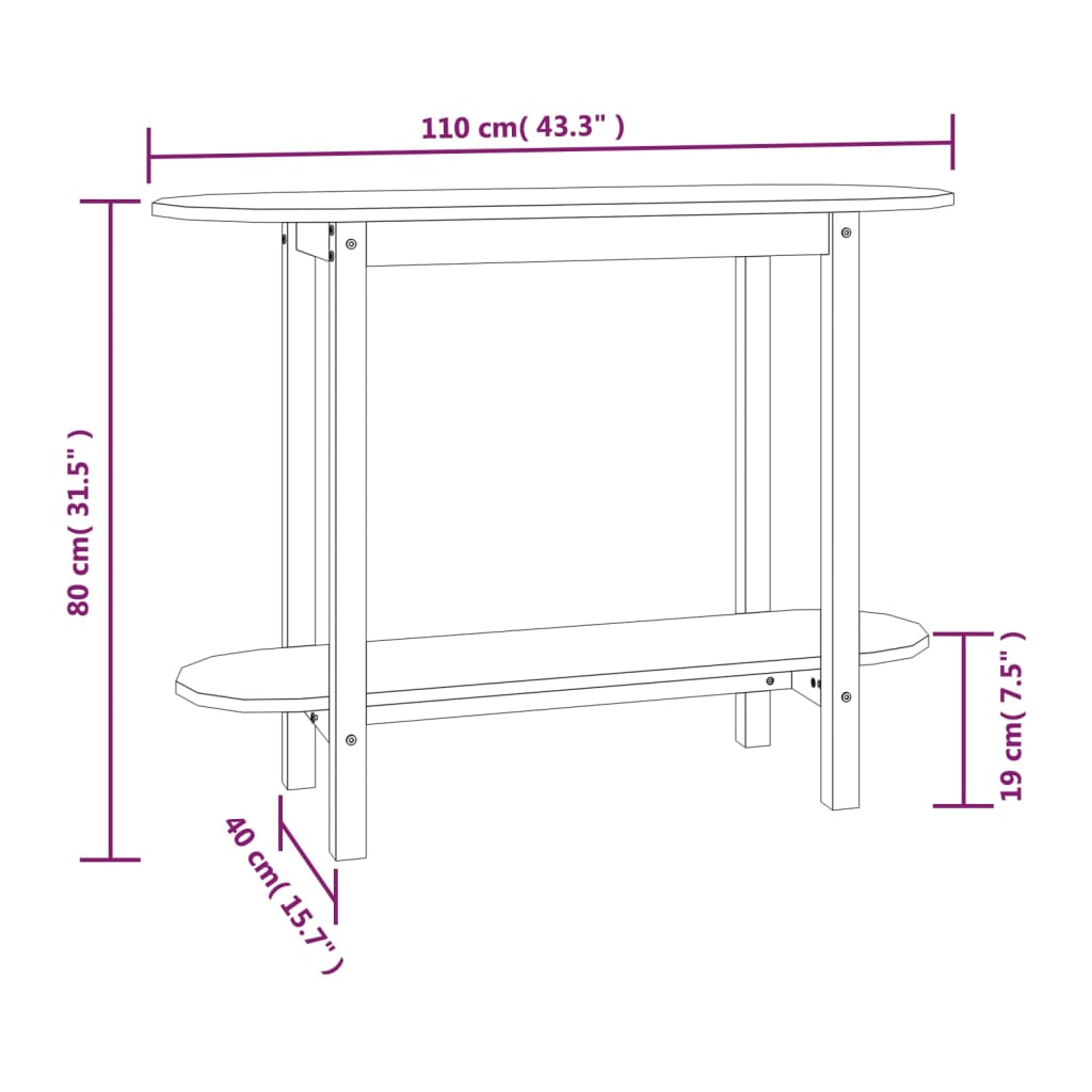 Mesa consola de madera maciza de pino blanco 110x40x80 cm