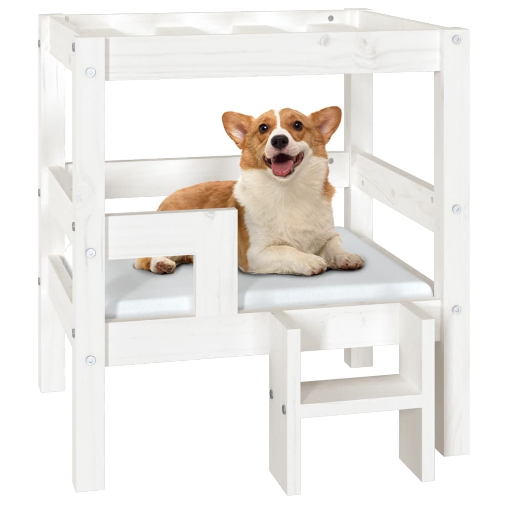 Cama para perros madera maciza de pino blanco 55,5x53,5x60 cm