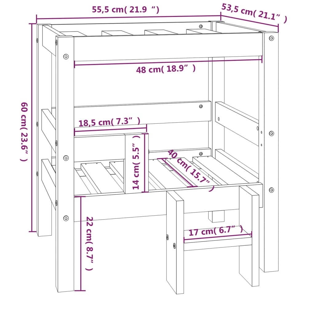 Cama para perros madera maciza de pino blanco 55,5x53,5x60 cm