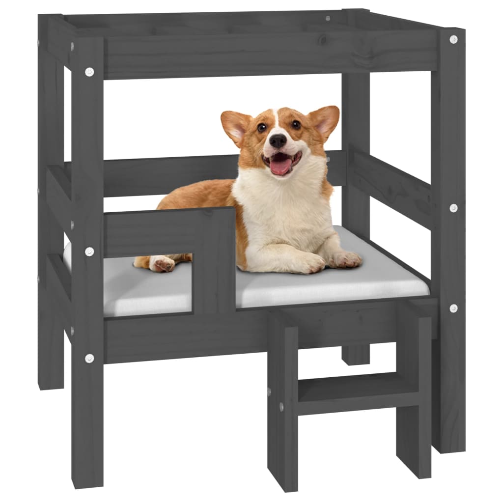 Cama para perros madera maciza de pino gris 55,5x53,5x60 cm