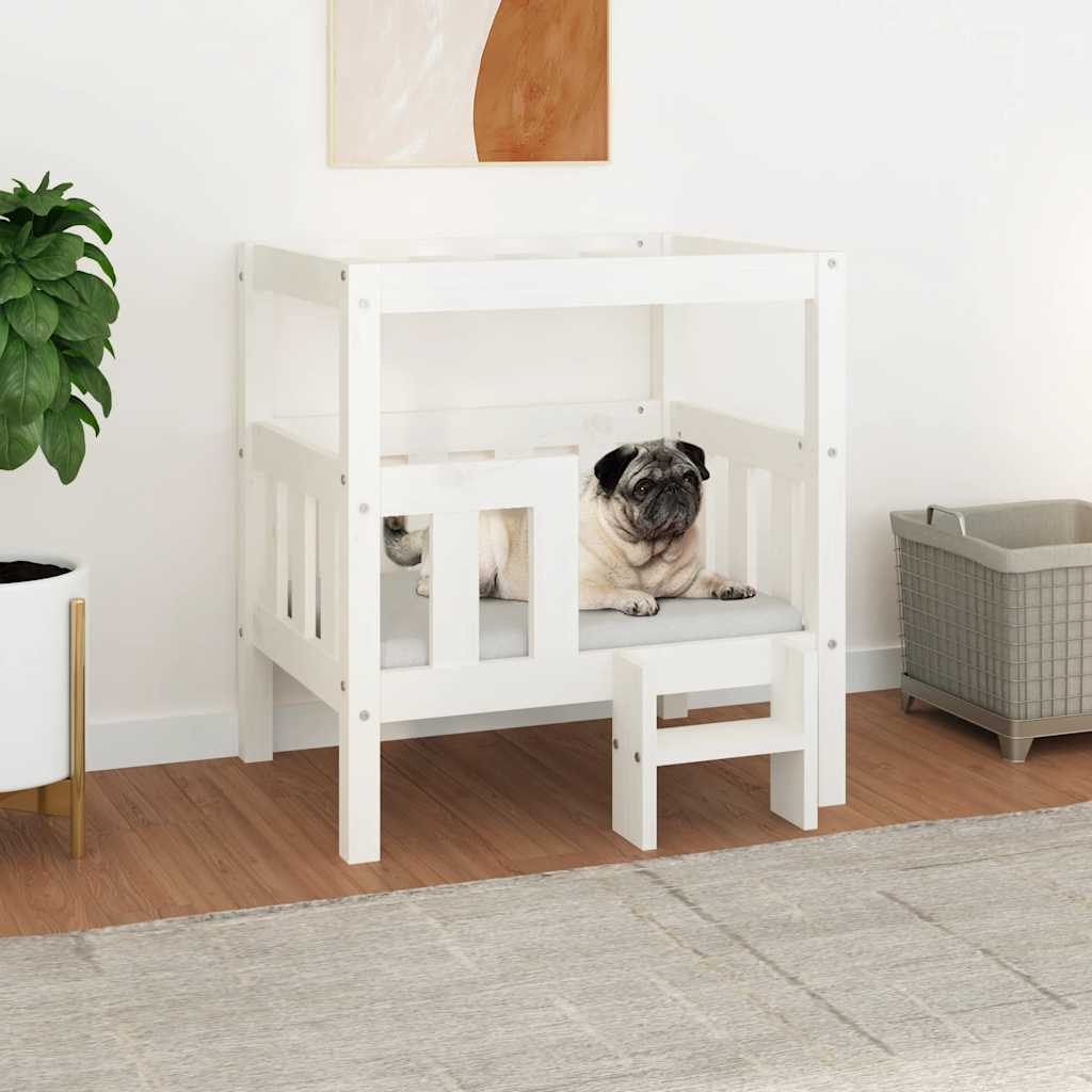 Cama para perros madera maciza de pino blanco 65,5x50,5x28 cm
