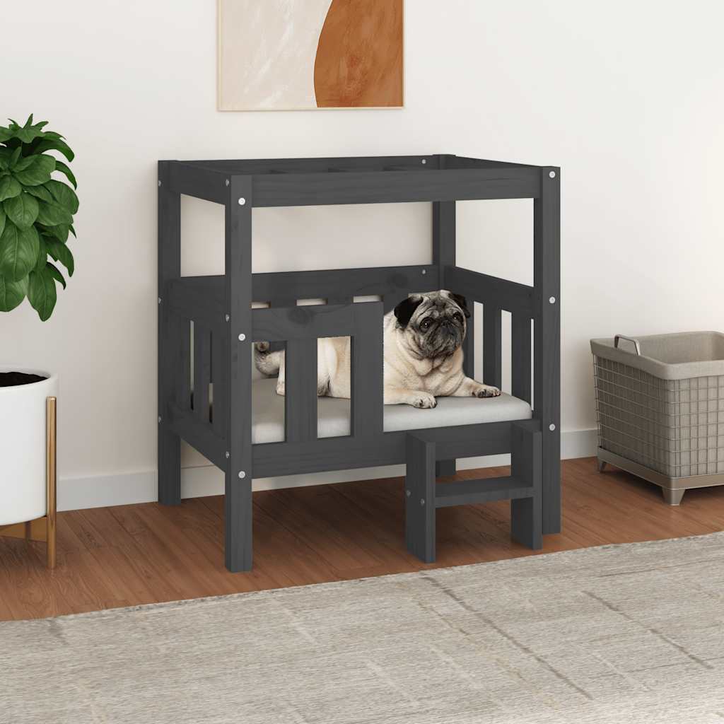 Cama para perros madera maciza de pino gris 61x50x70 cm