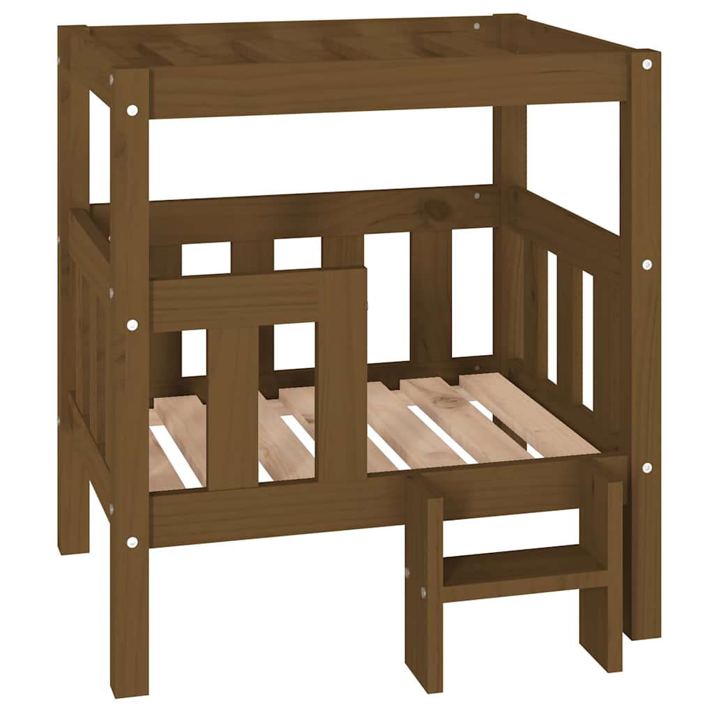 Cama para perros madera maciza pino marrón miel 65,5x50,5x70 cm