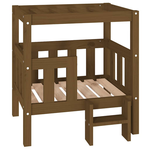Cama para perros madera maciza pino marrón miel 65,5x50,5x70 cm